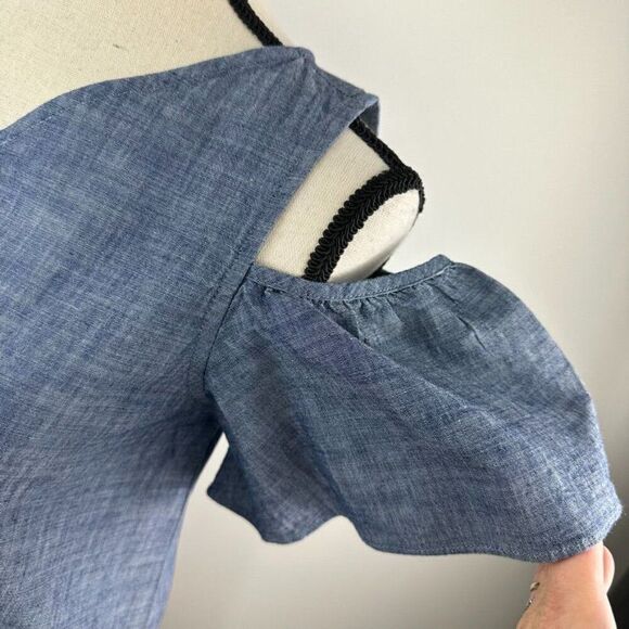 Land's End Cold Shoulder Chambray Dress With V-Neck & Short Sleeves Size 14 - Picture 6 of 14